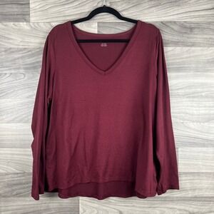 American Eagle Casual Top Womens XL Red Long Sleeve Pullover Stretch V‎ Neck